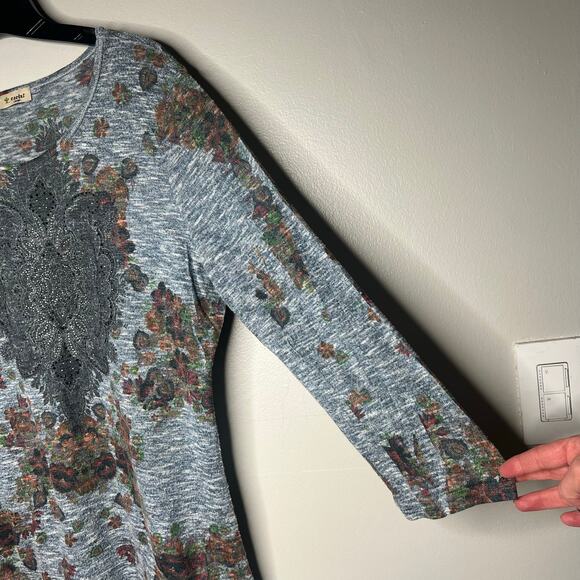 Vintage Cactus Y2K Rhinestone Embellished Top L Floral Western 3/4 Sleeve Boho - Picture 5 of 10